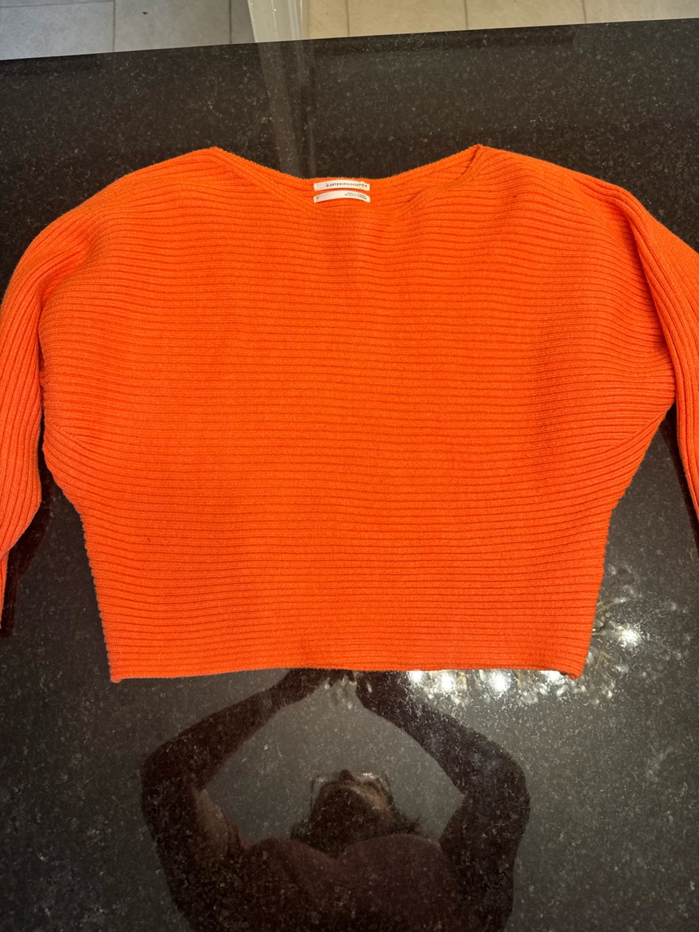 Anthropologie Orange Ribbed Scoop-Neck Sweater